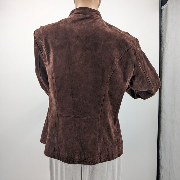 Vintage y2k Live a Little Suede Military Jacket Brown Button Front Leather L - Picture 7 of 13